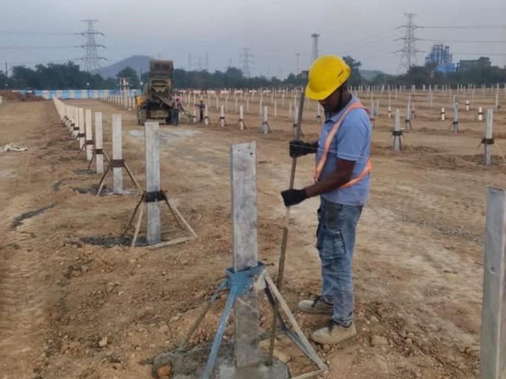 Pile alignment at the 200 MW NTPC solar project in Bhinjapura, Jaisalmer