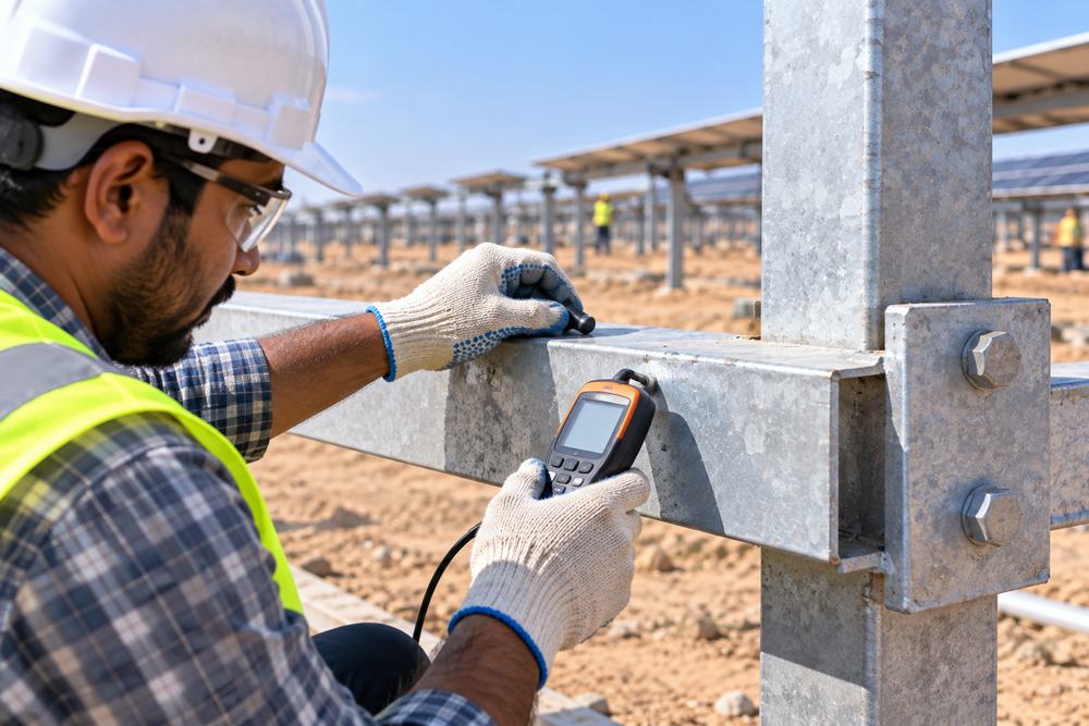 Measuring galvanizing thickness on a steel solar structure
