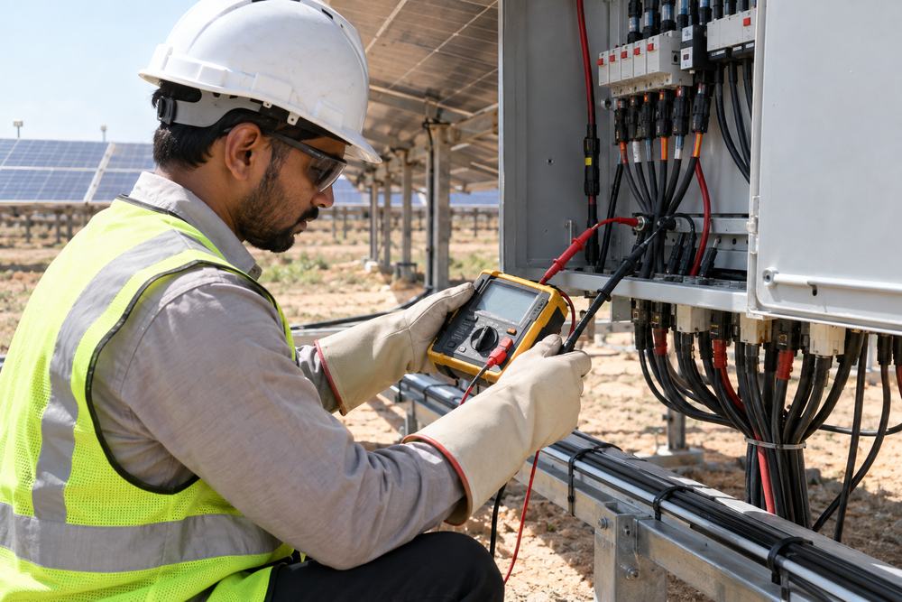 Engineer doing an insulation resistance test with a digital megger