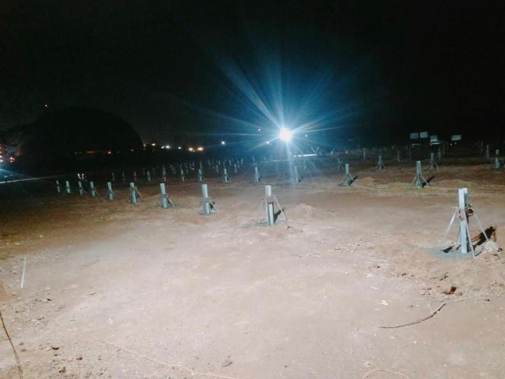 Piling site lit up for night work